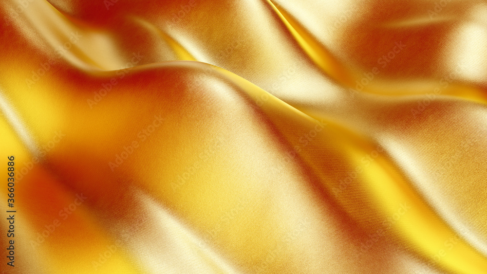 Poster smooth elegant golden silk abstract background. golden fabric with waves. gold stylized cloth textur