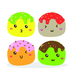 Cute happy mochi with topping vector design