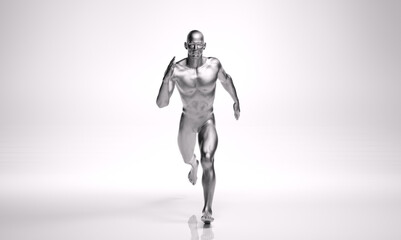 3D Rendering : a running male character with silver texture on the body