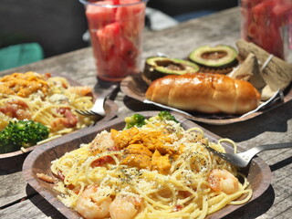 登山で作るパスタ料理