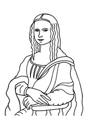 Famous Mona Lisa painting hand drawn in outline style. Italian art concept, for print or web design.