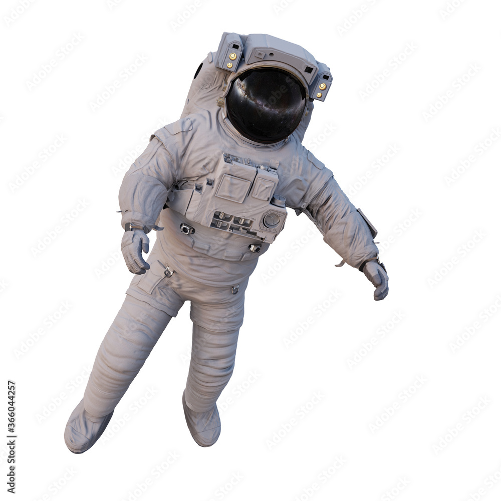 Poster astronaut flying in outer space, isolated on white background