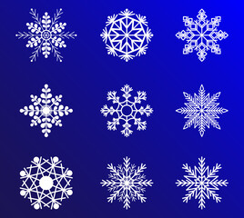 Fototapeta na wymiar Snowflake vector icon background set white color. Christmas design. Xmas ornament.