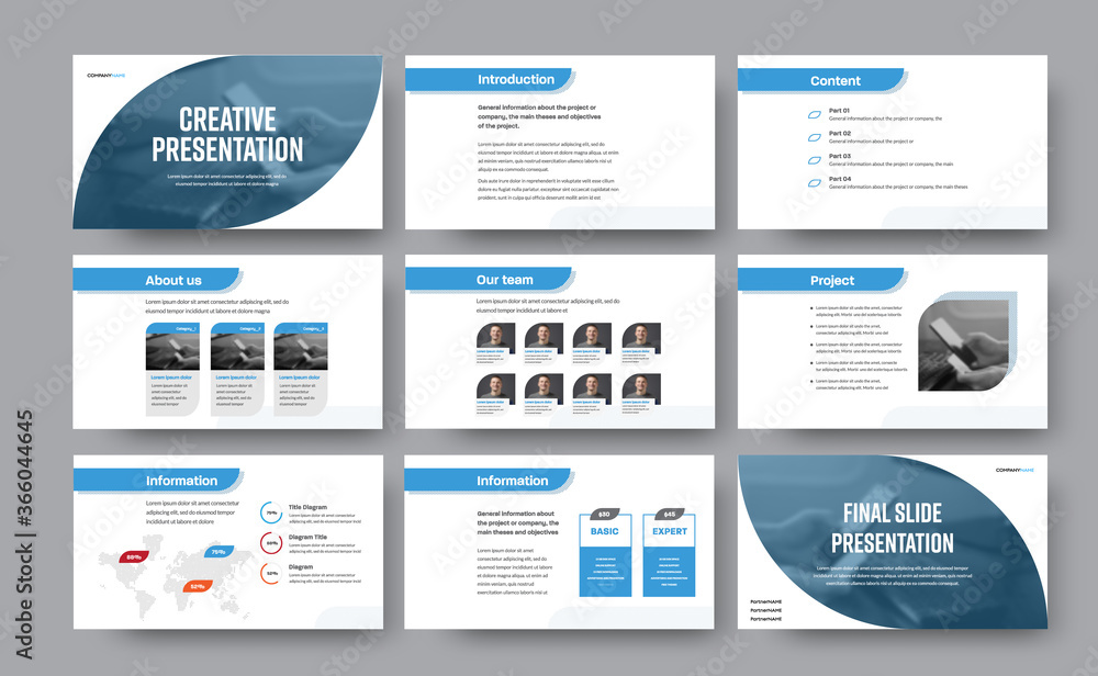 Aufkleber presentation of templates for business, blue lines and elements for photo on a white background.