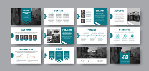 Brochure presentation with infographics, with photo, arrows, booklet cover for annual report with corporate identity.