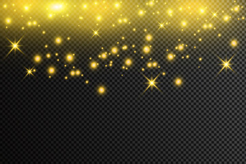 Golden particles. Glowing yellow bokeh circles abstract gold luxury background
