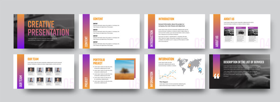 Brochure template with gradient lines, graph on white background, annual report, annotation slides, corporate identity booklet.