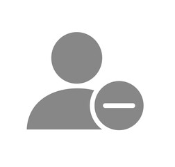 User profile with minus grey icon. Rejected customer, unfollow symbol