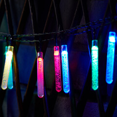 Bright lights hanging in the night garden