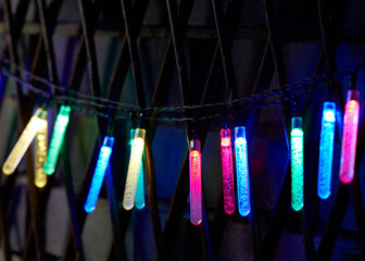 Bright lights hanging in the night garden