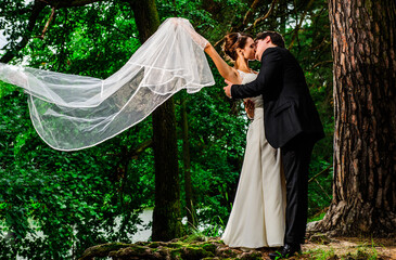 Wedding portrait of yang European newlyweds