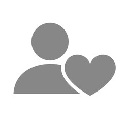 User profile with heart grey icon. Charity, donation, feedback symbol