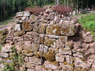 A wall of pink stone. A typical stone of the Vosges, in the east of France.