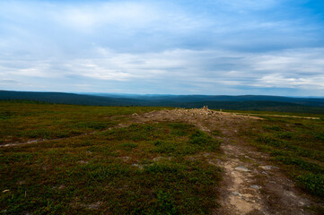 A beautiful natural view of the wilderness at the peak of Kaunispää fell in Saariselkä, Lapland.