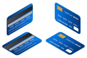 Isometric image of credit cards in different projections.You can use it for posters banners and design elements.Vector illustration.