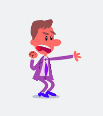 Very angry businessman pointing at something in isolated vector illustration