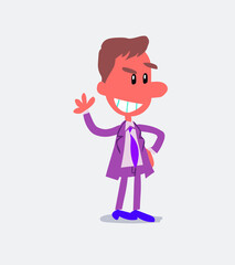Business man waving while smiling in isolated vector illustration
