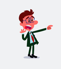 Surprised businessman pointing at something in isolated vector illustration
