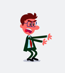 Very angry businessman pointing at something in isolated vector illustration
