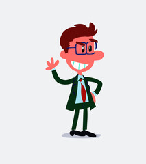 Business man waving while smiling in isolated vector illustration
