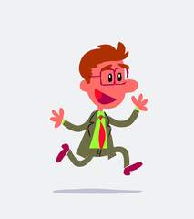Businessman running happily in isolated vector illustration
