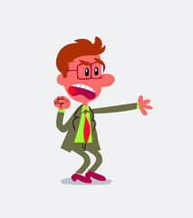Very angry businessman pointing at something in isolated vector illustration