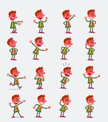 Cartoon character businessman in smart casual style. Set with different postures, attitudes and poses, doing different activities in isolated vector illustrations.
