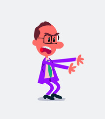 Very angry businessman pointing at something in isolated vector illustration