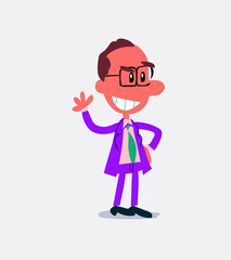 Business man waving while smiling in isolated vector illustration

