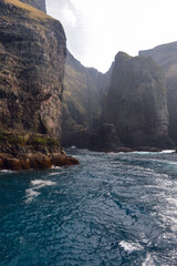 Amazing view in Faroe Islands (Denmark, Europe). Beautiful Panoramic Scene Of Nordic Islands