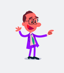 Fototapeta premium Businessman smiling while pointing in isolated vector illustration 