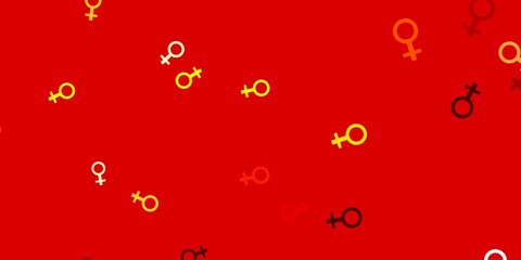 Light Red, Yellow vector backdrop with woman's power symbols.