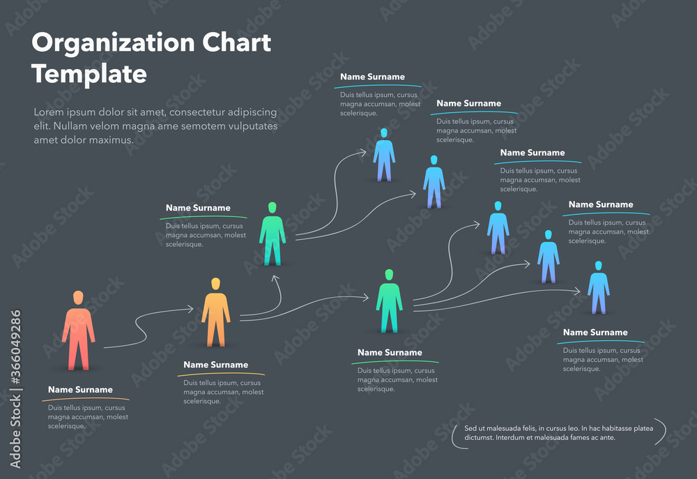 Poster company organization chart template with place for your content - dark version. easy to use for your
