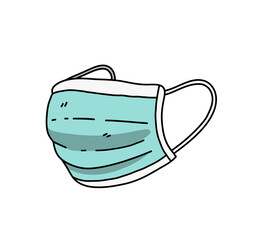 Surgical mask, hand drawn vector illustration of a face mask used by people against COVID-19.	
