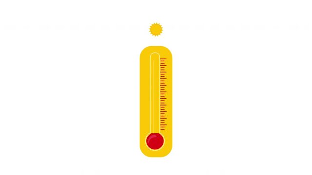 Flat thermometer on a white background. The temperature on the thermometer rises video footage