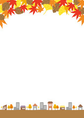 コピースペースのある秋の街並み背景イラスト　縦