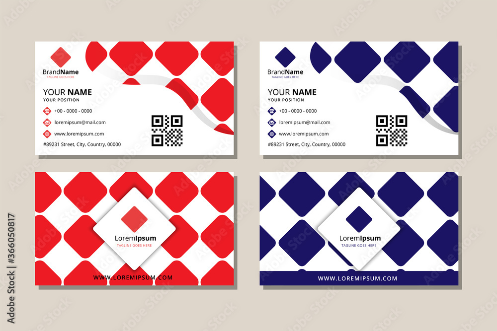 Poster set of business card with horizontal layout use red and blue colors of square banner pattern. abstra