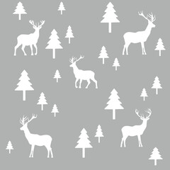 wallpaper with a pattern of deer and trees