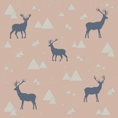 Fotobehang Hipster Dieren wallpaper with a pattern of deer and triangles  © Ekaterina