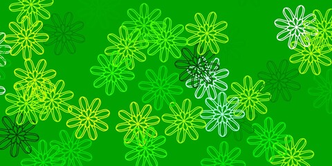 Light Green, Yellow vector doodle background with flowers.