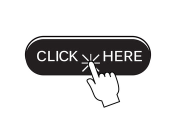 Click here button isolated on white background. Trendy click here button for web site, app, label, banner, sticker, design template, icon and logo. Business concept, vector illustration