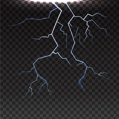 Lightning bolt isolated on transparent background. Trendy realistic lightning bolt for design template, pattern, backdrop and wallpaper. Creative abstract concept, vector illustration 