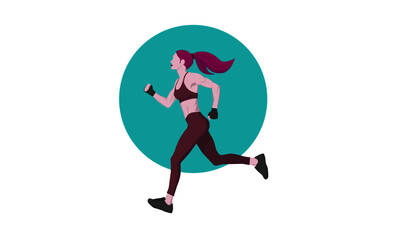 Fototapeta na wymiar The woman is running. Illustration concept for a healthy lifestyle, freedom, strong body and spirit. Vector illustration in a flat style.