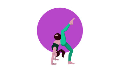 The woman is engaged in rhythmic gymnastics. Illustration concept for gymnastics, healthy lifestyle. Vector illustration in a flat style.