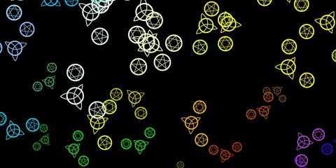 Dark Multicolor vector background with occult symbols.