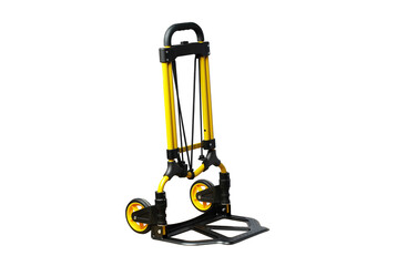 Steel hand truck, Portable foldable Hand Truck,  2 wheels trolley on white background