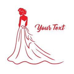 Wedding Bridal Wear Fashion Boutique Logo. Gown Sexy Dress Design Vector Line Illustration