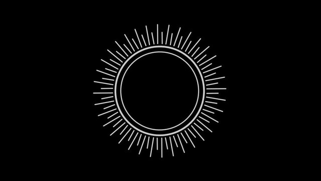 Graphic object in the shape of a crown, in black and white with stroboscopic and hypnotic effect, which rotates clockwise, decreasing the size from the full screen to the disappearance in the center.