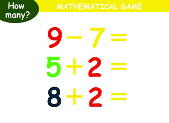 mathematical examples of addition and subtraction. educational page for children.