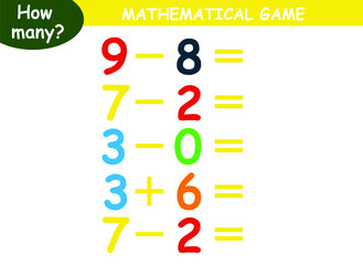 mathematical examples of addition and subtraction. educational page for children.